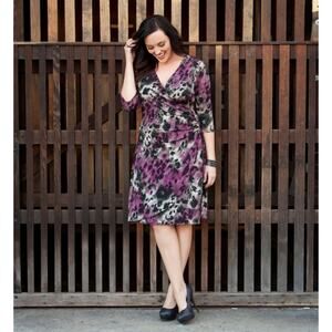 Kiyonna Dress Faux Wrap Animal Print Size 2X Samantha Cinch Style Office Date